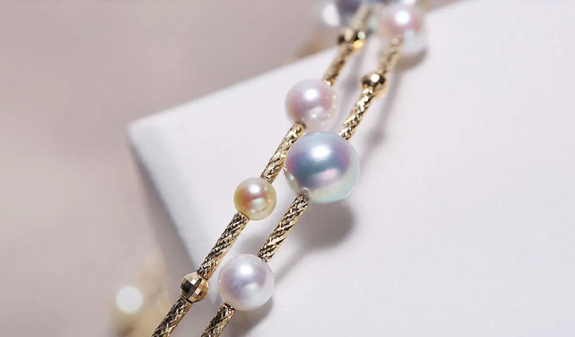 AAA+ High Luster Akoya Pearl Strand Bangles - 18K Yellow Gold Etsy