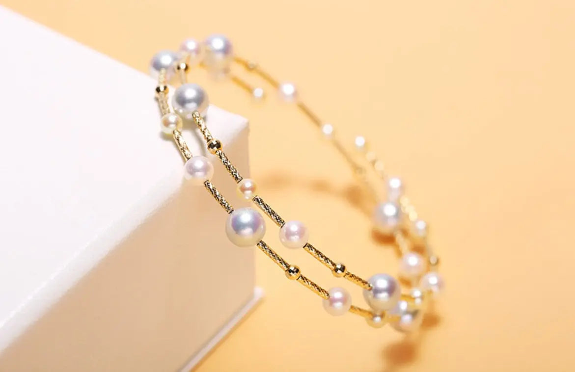 5A+ Natural Silver Pearl 3.5-6.5mm Handmade 18K Yellow  Gold Bracelets, Seawater Pearl, Gift for Her, Golden Pearl, Gift Idea Etsy