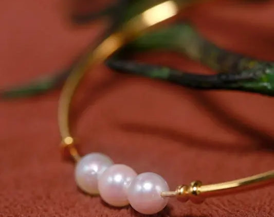 AAA+ 7mm Akoya Pearl Strand Bangles - 18K Yellow Gold Etsy