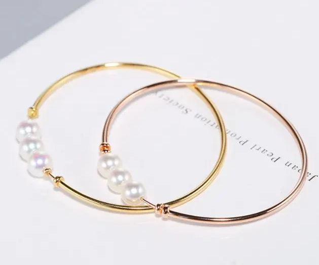 AAA+ 7mm Akoya Pearl Strand Bangles - 18K Yellow Gold Etsy