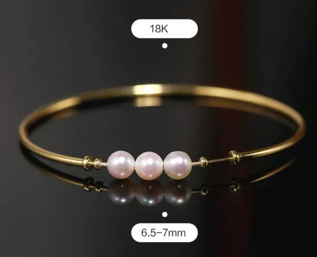 AAA+ 7mm Akoya Pearl Strand Bangles - 18K Yellow Gold Etsy