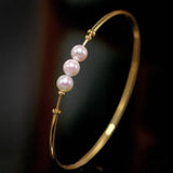 AAA+ 7mm Akoya Pearl Strand Bangles - 18K Yellow Gold Etsy