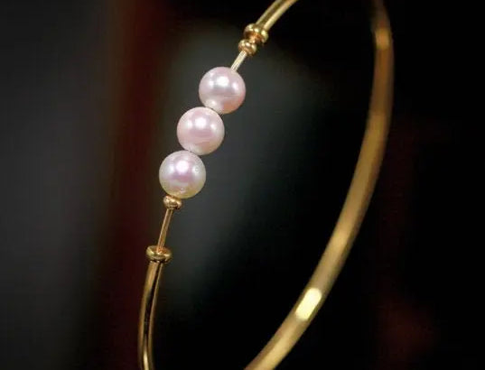 AAA+ 7mm Akoya Pearl Strand Bangles - 18K Yellow Gold Etsy
