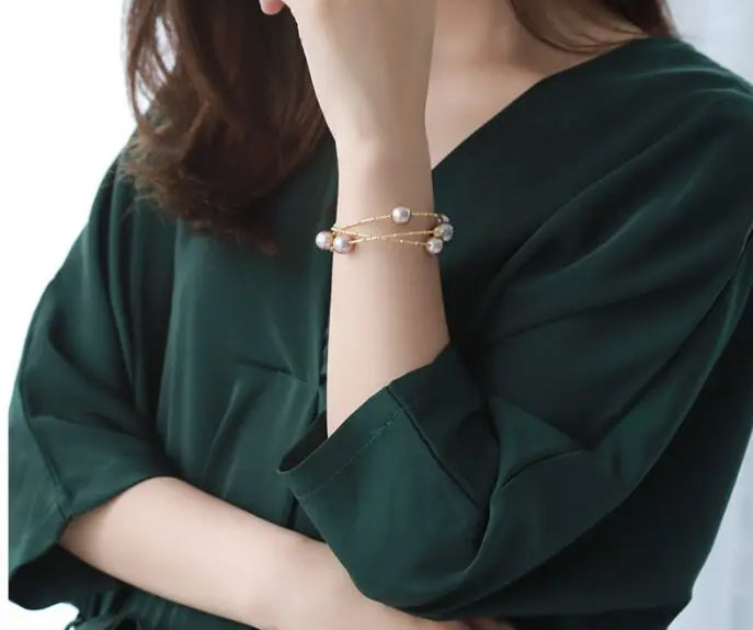 AAA+ Pink Purple Pearl Strand Bracelet - 18K Yellow Gold Etsy