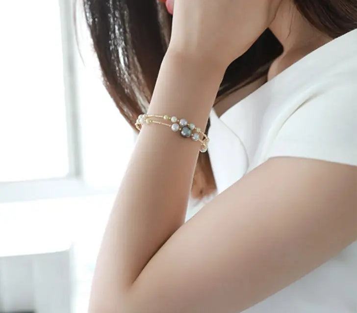 AAA+ 9mm Tahitian Peacock Green Pearl Strand Bangles - 18K Yellow Gold Etsy
