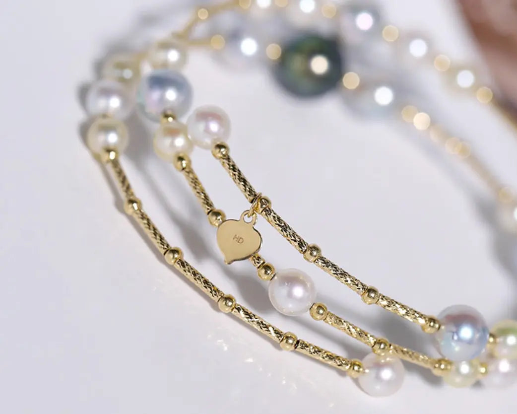 AAA+ 9mm Tahitian Peacock Green Pearl Strand Bangles - 18K Yellow Gold Etsy
