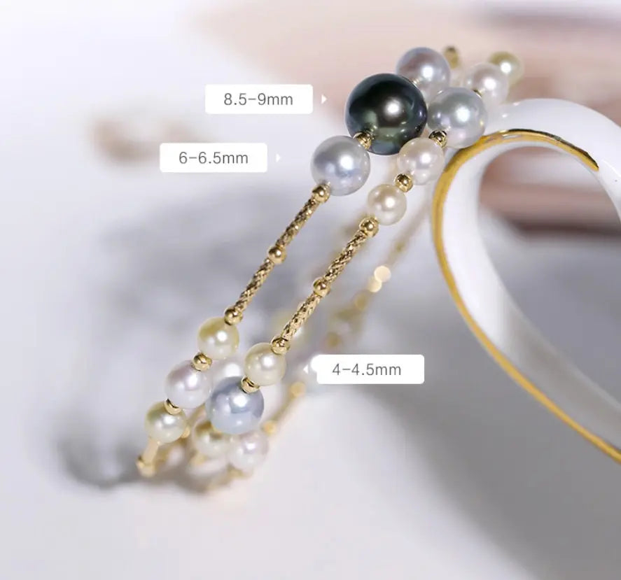 AAA+ 9mm Tahitian Peacock Green Pearl Strand Bangles - 18K Yellow Gold Etsy