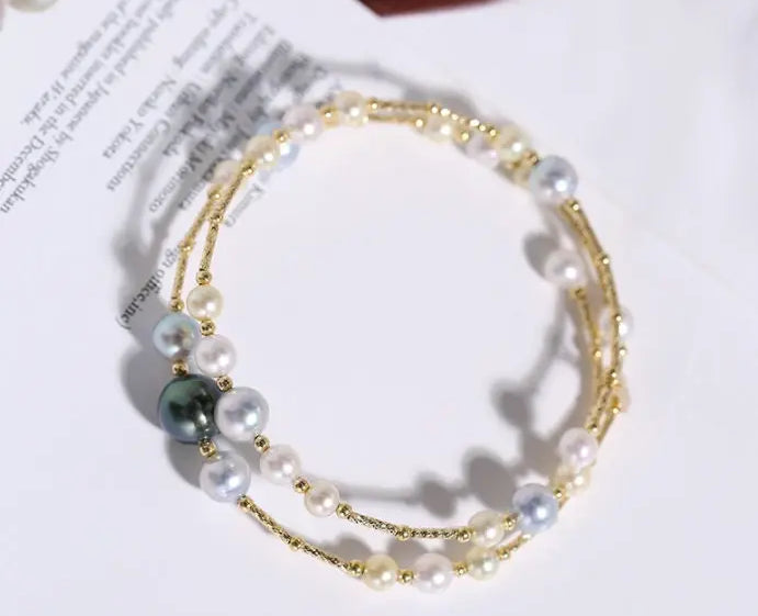AAA+ 9mm Tahitian Peacock Green Pearl Strand Bangles - 18K Yellow Gold Etsy