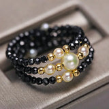 Natural Akoya Pearl & Black Spinel Handmade 18K  Yellow Gold Akoya Pearl Ring, Seawater Pearl Black Spinel Ring, Beaded Ring Etsy