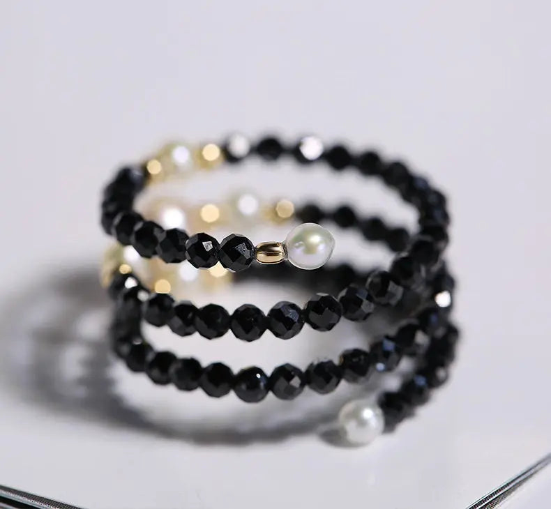 Natural Akoya Pearl & Black Spinel Handmade 18K  Yellow Gold Akoya Pearl Ring, Seawater Pearl Black Spinel Ring, Beaded Ring Etsy