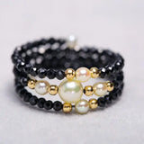 Natural Akoya Pearl & Black Spinel Handmade 18K  Yellow Gold Akoya Pearl Ring, Seawater Pearl Black Spinel Ring, Beaded Ring Etsy
