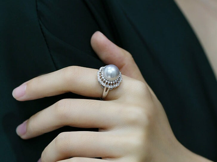 5A+ Natural South Sea White Pearl Flower Ring, 925 Silver White Pearl Ring, Open Ring, Valentine's Day Gift Idea, Cluster Ring, Carved Ring Etsy
