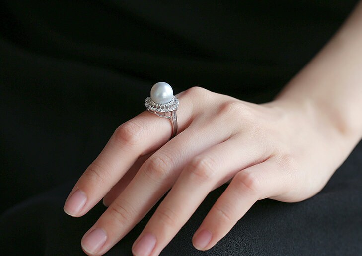 5A+ Natural South Sea White Pearl Flower Ring, 925 Silver White Pearl Ring, Open Ring, Valentine's Day Gift Idea, Cluster Ring, Carved Ring Etsy