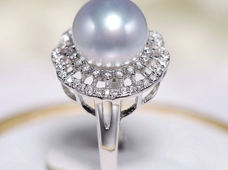 5A+ Natural South Sea White Pearl Flower Ring, 925 Silver White Pearl Ring, Open Ring, Valentine's Day Gift Idea, Cluster Ring, Carved Ring Etsy