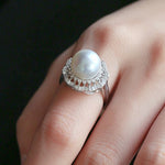 5A+ Natural South Sea White Pearl Flower Ring, 925 Silver White Pearl Ring, Open Ring, Valentine's Day Gift Idea, Cluster Ring, Carved Ring Etsy