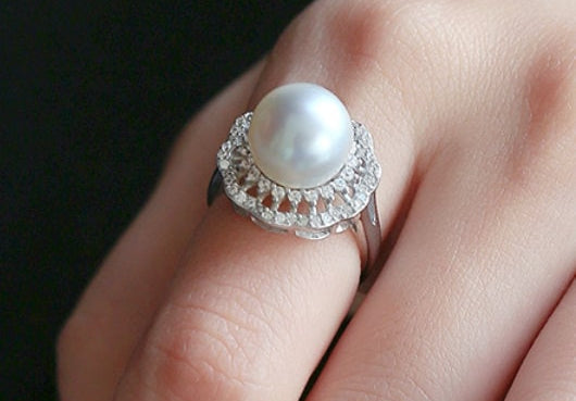 5A+ Natural South Sea White Pearl Flower Ring, 925 Silver White Pearl Ring, Open Ring, Valentine's Day Gift Idea, Cluster Ring, Carved Ring Etsy