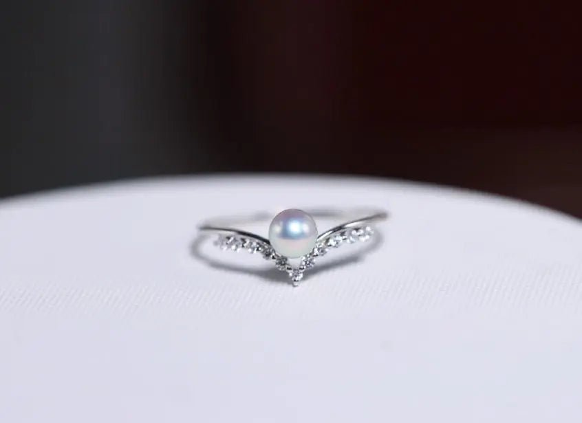 Akoya Pearl Cluster Ring - 14K White Gold Crown Ring Silver Pearl Etsy