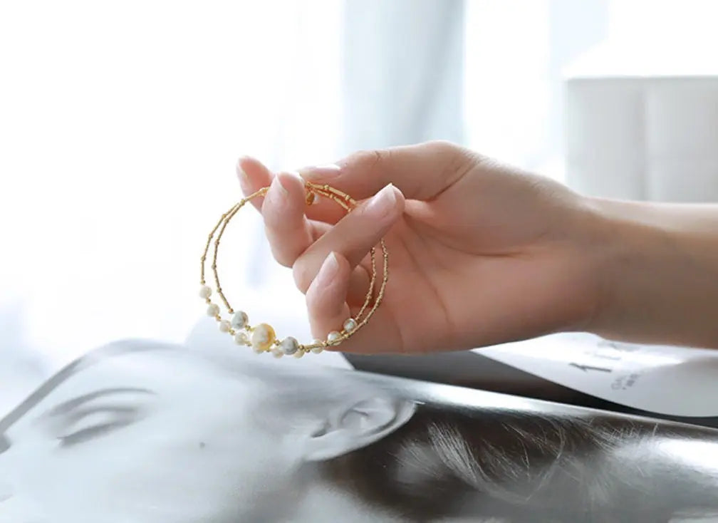 5A+ Natural Akoya Pearl 5-9mm Handmade 18K Yellow  Gold Madama Bracelets, Seawater Pearl, Gift for Her, Golden Pearl, Gift Idea Etsy