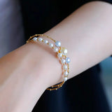 Natural Coloful Pearl 18K Bracelet, Superior Akoya Pearl 18k Yellow Gold Bracelet, Handmade Madama Beaded Bracelets, Golden Pearl, Gift Idea Etsy