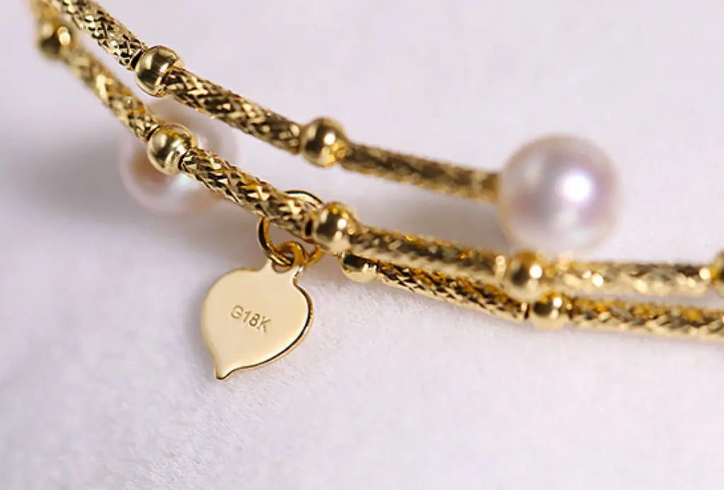5A+ Natural Akoya Pearl 5-9mm Handmade 18K Yellow  Gold Madama Bracelets, Seawater Pearl, Gift for Her, Golden Pearl, Gift Idea Etsy
