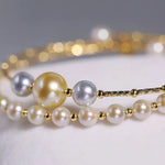 5A+ Natural Akoya Pearl 5-9mm Handmade 18K Yellow  Gold Madama Bracelets, Seawater Pearl, Gift for Her, Golden Pearl, Gift Idea Etsy