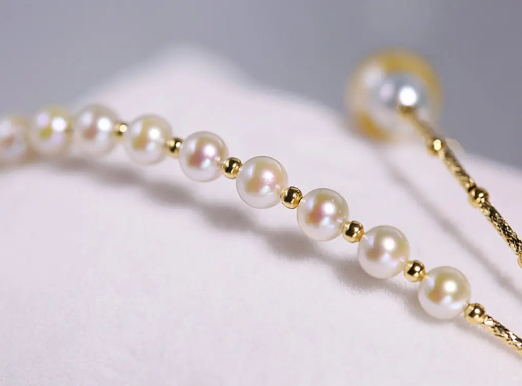 5A+ Natural Akoya Pearl 5-9mm Handmade 18K Yellow  Gold Madama Bracelets, Seawater Pearl, Gift for Her, Golden Pearl, Gift Idea Etsy