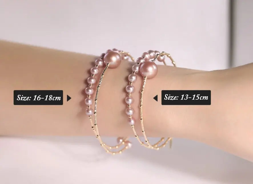 4.5-10mm Natural Pink Purple High Luster Pearl Handmade 18k  Yellow Gold Beaded Pearl Bracelets, Rose Pink Pearl Bracelets, Gift Idea Etsy