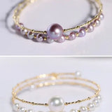 4.5-10mm Natural Pink Purple High Luster Pearl Handmade 18k  Yellow Gold Beaded Pearl Bracelets, Rose Pink Pearl Bracelets, Gift Idea Etsy