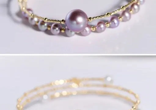 4.5-10mm Natural Pink Purple High Luster Pearl Handmade 18k  Yellow Gold Beaded Pearl Bracelets, Rose Pink Pearl Bracelets, Gift Idea Etsy