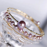 4.5-10mm Natural Pink Purple High Luster Pearl Handmade 18k  Yellow Gold Beaded Pearl Bracelets, Rose Pink Pearl Bracelets, Gift Idea Etsy