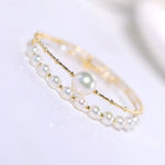 4.5-10mm Natural High Luster White Pearl Handmade 18k  Yellow Gold Beaded Pearl Bracelets, Rose Pink Pearl Bracelets, Gift Idea Etsy