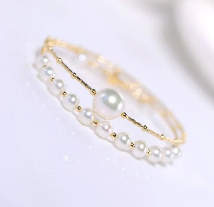 4.5-10mm Natural High Luster White Pearl Handmade 18k  Yellow Gold Beaded Pearl Bracelets, Rose Pink Pearl Bracelets, Gift Idea Etsy