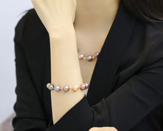 10-12mm Natural Colorful High Luster Pearl Handmade 14k Yellow Gold Beaded Pearl Bracelets, Rose Pink Pearl Bracelets, Vanilla Color Pearl Etsy