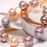 10-12mm Natural Colorful High Luster Pearl Handmade 14k Yellow Gold Beaded Pearl Bracelets, Rose Pink Pearl Bracelets, Vanilla Color Pearl Etsy