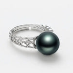 12mm Natural Tahiti Pearl Silver 925 Ring, Valentine's Day Gift Idea, Seawater Pearl, Granulation Ring, Peacock Green Pearl Ring, Hollow Out Etsy