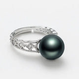 12mm Natural Tahiti Pearl Silver 925 Ring, Valentine's Day Gift Idea, Seawater Pearl, Granulation Ring, Peacock Green Pearl Ring, Hollow Out Etsy