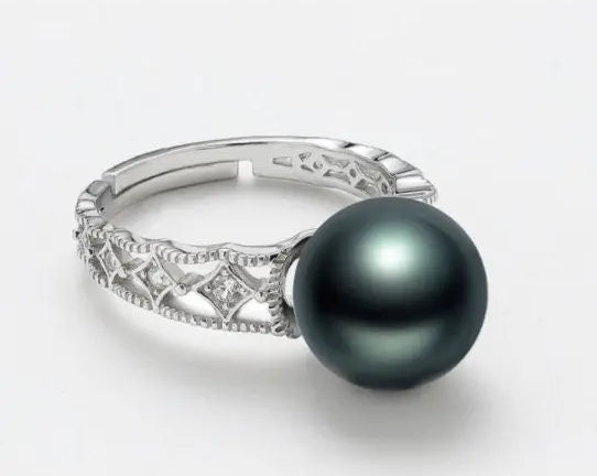 12mm Natural Tahiti Pearl Silver 925 Ring, Valentine's Day Gift Idea, Seawater Pearl, Granulation Ring, Peacock Green Pearl Ring, Hollow Out Etsy