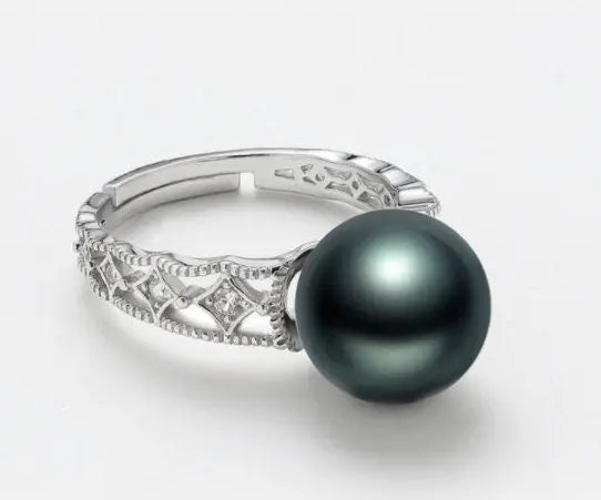 12mm Natural Tahiti Pearl Silver 925 Ring, Valentine's Day Gift Idea, Seawater Pearl, Granulation Ring, Peacock Green Pearl Ring, Hollow Out Etsy