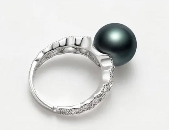 12mm Natural Tahiti Pearl Silver 925 Ring, Valentine's Day Gift Idea, Seawater Pearl, Granulation Ring, Peacock Green Pearl Ring, Hollow Out Etsy