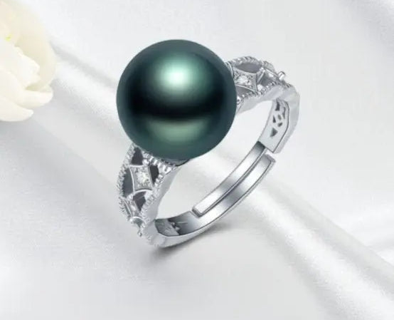 12mm Natural Tahiti Pearl Silver 925 Ring, Valentine's Day Gift Idea, Seawater Pearl, Granulation Ring, Peacock Green Pearl Ring, Hollow Out Etsy