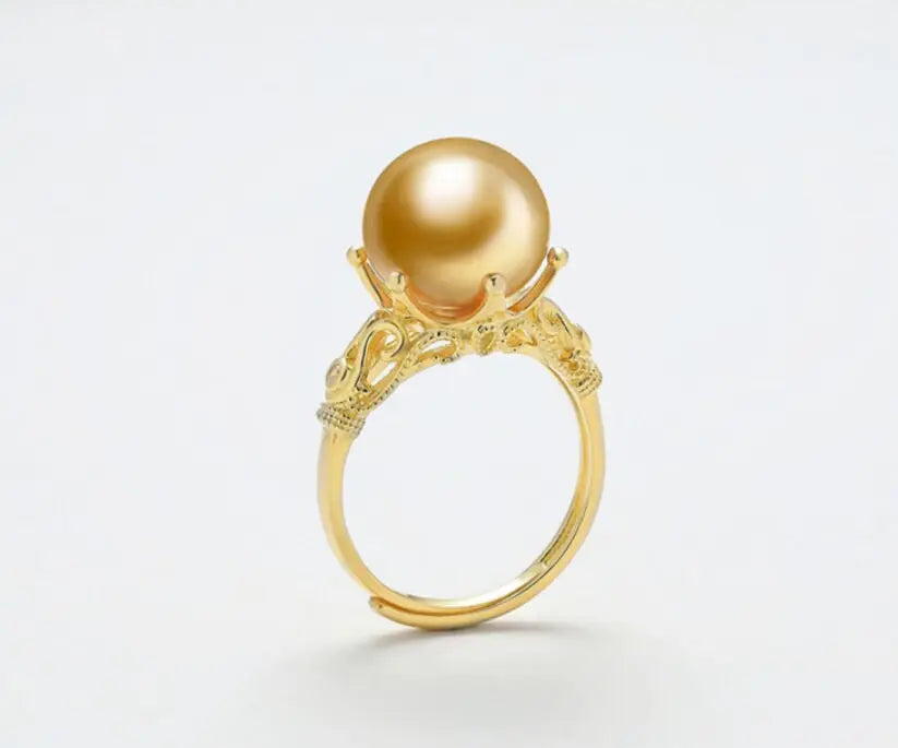 12mm Natural South Sea Golden Pearl 14k Gold Filled Pearl Ring, Golden Pearl Ring, Gift Idea, Seawater Pearl, Yellow Pearl Ring - LaCorserArtJewelry