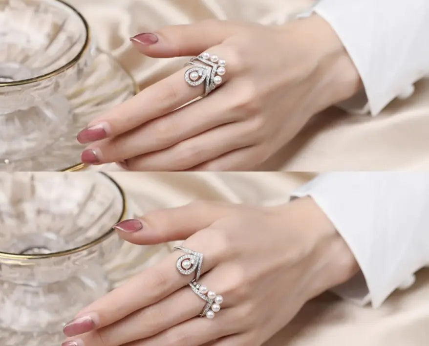 925 Silver White Pearl CZ Diamond Ring - Open Cluster Crown Design Etsy