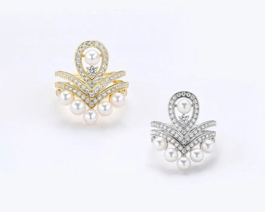 925 Silver White Pearl CZ Diamond Ring - Open Cluster Crown Design Etsy