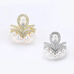 925 Silver White Pearl CZ Diamond Ring - Open Cluster Crown Design Etsy