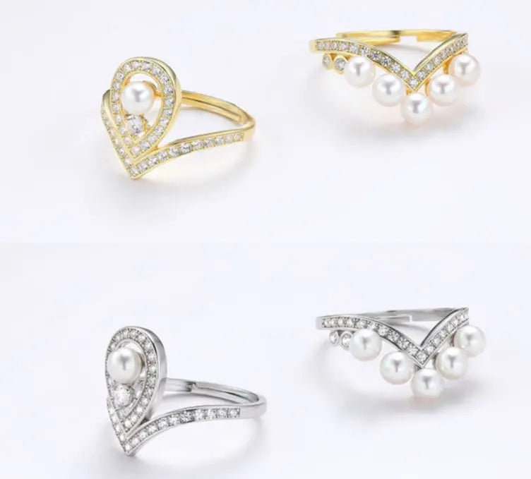 925 Silver White Pearl CZ Diamond Ring - Open Cluster Crown Design Etsy