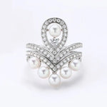 925 Silver White Pearl CZ Diamond Ring - Open Cluster Crown Design Etsy