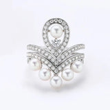 925 Silver White Pearl CZ Diamond Ring - Open Cluster Crown Design Etsy
