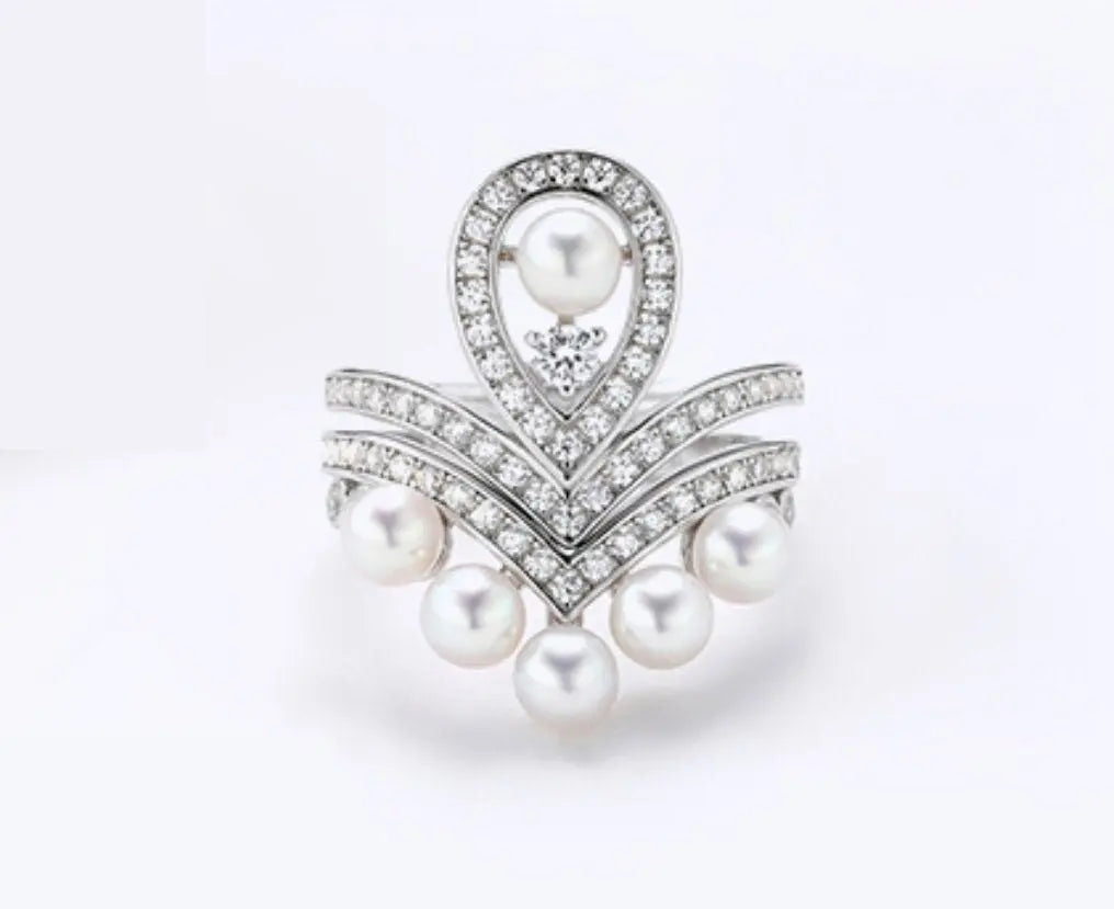 925 Silver White Pearl CZ Diamond Ring - Open Cluster Crown Design Etsy