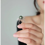 Hollow Out Desgin Tahitian Peacock Green Pearl 18k Ring, 18K Solid White Gold Ring, Carved Ring, Valentine's Day Gift Idea for Her Etsy