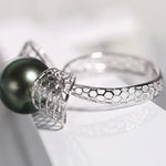 Hollow Out Desgin Tahitian Peacock Green Pearl 18k Ring, 18K Solid White Gold Ring, Carved Ring, Valentine's Day Gift Idea for Her Etsy